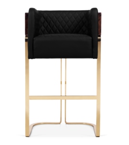 Taburete de Bar Ajustable de Terciopelo Gris Moderno, Patas de Metal Doradas, Diseño de Respaldo con Estructura de Red, Tapicería de Cuero PU - Product Image 2