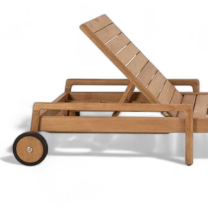 Chaise longue en teck avec coussin gris pour la décoration de la maison et du jardin - Product Image 6