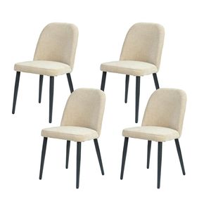 Set di 4 Sedie da Pranzo Senza Braccioli in Tessuto Beige con Gambe in Metallo per Cucina, Ristorante, Soggiorno e Sala Riunioni - Product Image 1