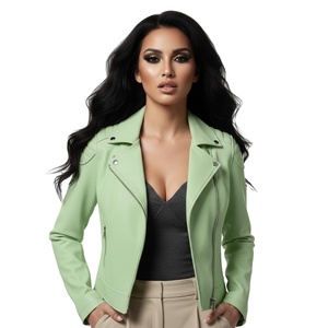 Veste de moto en cuir véritable vert clair pour femmes, sur mesure, vente en gros, prix d'usine, style motard authentique, manteau pour femmes, OEM ODM - Product Image 1
