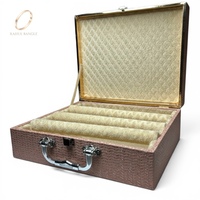 Boîte à bijoux de luxe en PU rectangulaire unie avec poignée pour bracelets et joncs, vente en gros pour femmes