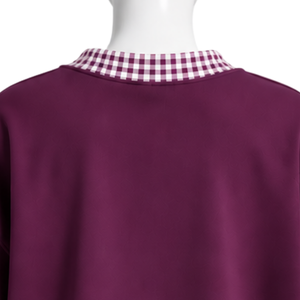 <b>Mens</b> <b>Burgundy</b> Oversized Crewneck Sweatshirt With Checkered Trim Long Sleeve Graphic Print Pullover Casual Streetwear Fashion Top - Product Image 4