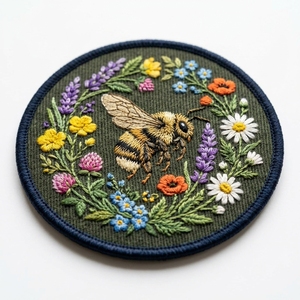 Patch brodé circulaire avec motif floral, appliqué en tissu fait main à coudre pour vêtements et accessoires - Product Image 1