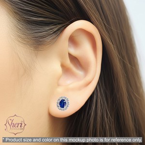 [Sheri Jewels] Pendientes de Diamantes y Zafiro Natural con Halo Clásico en Oro Blanco Sólido de 18K para Mujer, Regalo de Aniversario, Más Vendidos - Product Image 4