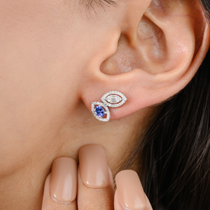 18K White Gold <b>Emerald</b> <b>Stud</b> <b>Earrings</b>-Classic Flower Statement Jewelry - Product Image 1