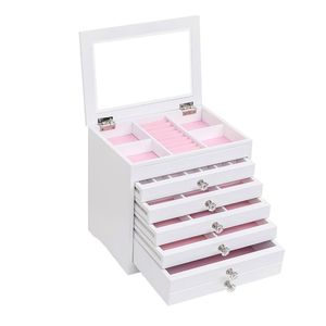 Armadio Portagioie Grande in Legno Lucido a 5 Livelli, Organizzatore per Bracciali con Logo Personalizzato, Stile Antico Bianco YS - Product Image 3