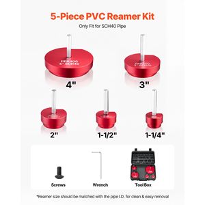 5-Piece PVC Pipe <b>Reamer</b> Kit Metal Socket Saver Compatible 1 1/4" 1 1/ 4" Standards 1/ Drill Includes 1" 1 1/4" 1 1/ PVC Fittings - Product Image 2