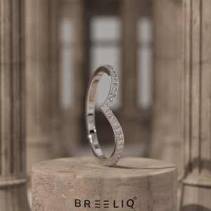 14K Solid Gold Double Chevron Curved Lab Grown Diamond Ring Pave Contour Stackable <b>Wedding</b> Band for Women - Product Image 1