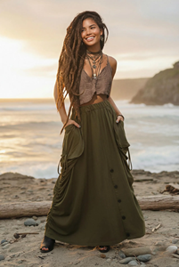 Jupe longue convertible bohème pour femme et pantalon palazzo ample avec deux poches, coupe décontractée, style bohème, pour festival, tenue décontractée d'été - Product Image 3