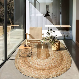 Alfombra Ovalada de Yute Tejida a Mano, Estilo Nórdico, para Sala de Estar, Mesa de Centro, Comedor, Balcón, Fácil de Limpiar - Product Image 2
