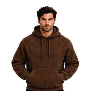 Sweat-shirt à capuche en maille gaufrée pour homme, avec logo personnalisé, pull décontracté à manches longues, style streetwear, vente en gros, fabricant - Product Image 3
