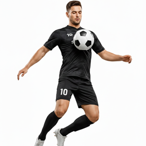Uniforme de football respirant avec nom d'équipe personnalisé, couleurs personnalisées, uniforme de football en polyester de qualité supérieure en noir avec logo sur le devant - Product Image 3