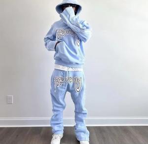 Conjunto de Sudadera con Capucha y Cremallera para Hombre, de Forro Polar, Ajustada, Estilo Urbano, Unisex, de Algodón, con Logotipo Personalizado, de Alto Gramaje, con Estampado Puff Efecto Desgastado por el Sol, Transpirable y de Secado Rápido - Product Image 5