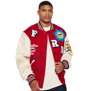 Wholesale <b>Men</b> Leather Sleeve Embroider Patches Varsity <b>Jacket</b> <b>Men</b> Breathable Crew Neck 100% Wool <b>Baseball</b> Varsity <b>Jacket</b> - Product Image 2