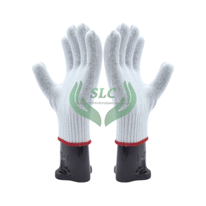 Cotton Knit Work <b>Gloves</b> Full Texture Anti-Slip Durable General Purpose Safety <b>Gloves</b> with Knit Wrist <b>Red</b> Trim - Product Image 6
