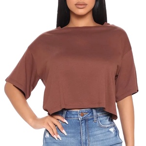 Personalizado negro de gran tamaño en blanco liso blanco Lose Fitting Crop Top camisetas atléticas Spandex bebé rosa gimnasio recortado camiseta Mujer - Product Image 5