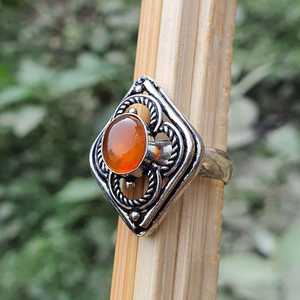 <b>Indian</b> Carnelian <b>Ring</b> Rhombus Ethnic <b>Ring</b> Women Fashion Jewelry Oval Gemstone <b>Ring</b> Handmade Gift For Women - Product Image 3