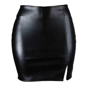 Jupe crayon en similicuir taille haute pour femme, mini-longueur, couleur unie, brillante, avec fente latérale, style sexy, toutes saisons - Product Image 4