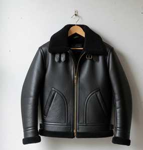 Premium Real Leather <b>Shearling</b> <b>Jacket</b> Men Thick Fur Lined Winter Hooded <b>Jacket</b> Distressed Aviator <b>Bomber</b> Coat with Hood - Product Image 3