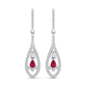 Boucles d'oreilles pendantes REYES en or 14 carats avec diamants et rubis taillés en poire de 0,3 carat, bijoux raffinés pour mariages et soirées - Product Image 4