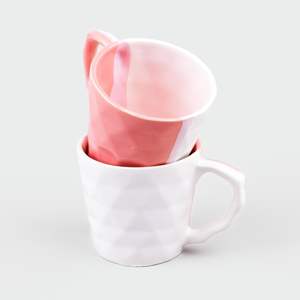 Juego de Café de Cerámica Moderno y Lujoso de Doble Tono con Forma de Diamante, 200 ml, Ecológico, Duradero, Portátil, Disponible en Rosa y Blanco, para Oficina y Hogar - Product Image 1