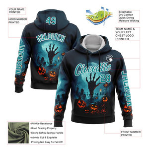 Sweat à capuche personnalisé avec impression de château d'Halloween, nom et numéro personnalisés, impression par transfert par sublimation, style décontracté pour homme, vêtements d'automne - Product Image 5