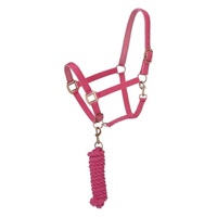 Ensemble de rênes et de bridons en nylon rembourré bicolore pour chevaux, réglables, avec quincaillerie or rose, vente en gros, fabricant
