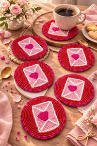 Posavasos de Corazón Rosa con Cuentas Hechos a Mano, Regalo Festivo de San Valentín para Ella, para Cocina y Decoración del Hogar - Product Image 4