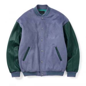 Veste universitaire pour homme, violette et verte, avec manches en cuir PU, col rabattu, simple boutonnage, coupe classique, pour l'automne - Product Image 1