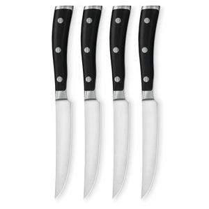 Ensemble de 4 couteaux à steak à lames affûtées en acier inoxydable avec manches rivetés noirs traditionnels pour restaurant de steak - Product Image 3