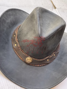 Chapeau de cowboy en cuir gris vieilli, style ranch western, avec bande cloutée, large bord, pour homme, idéal pour le rodéo et les activités de plein air - Product Image 5