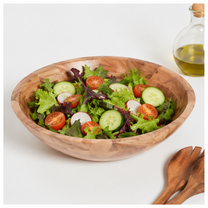 Bol à salade en bois d'acacia artisanal écologique, grand bol rond pour servir les fruits et légumes, articles de cuisine - Product Image 6