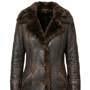 Vintage Sheerling <b>Leather</b> <b>Coat</b> Handmade Brown <b>Fur</b> Lined Jacket Women Genuine <b>Leather</b> Long Jacket WholeSale OEM - Product Image 1