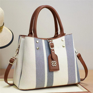 Bolso Tote Clásico de Lona PU a Rayas con Correa Extraíble, Cierre de Cremallera, Ligero, Impermeable, Portátil, Capacidad 3L+, para Uso Diario de Mujeres - Product Image 2