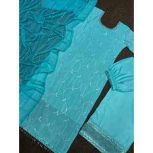 Ensemble haut-pantalon palazzo élégant avec de magnifiques broderies et des paillettes, en tissu mousseline, et dupatta inclus - Product Image 1