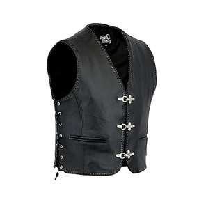 Chaleco de Motocicleta de Cuero Genuino Negro para Hombre, Tallas S a 3XL - Product Image 1