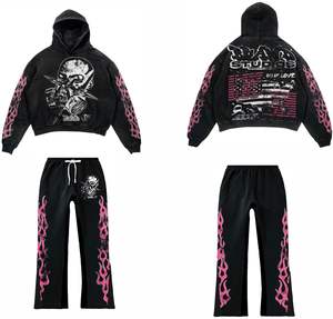 Sudadera con capucha de hombros caídos de nuevo diseño al por mayor, chándal acampanado con logo personalizado serigrafiado, chándal de felpa 100% algodón. - Product Image 6