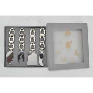 Juego de Cuchillos para Queso de Diseño Ecuestre, 4 Piezas, Acero Plateado, Estilo Brida de Caballo, Acabado Niquelado, Caja Personalizada, Último Modelo - Product Image 1