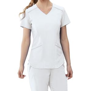 Uniformes d'infirmière unisexe classique à col en V, manches courtes, motif élégant, 4 poches, couleurs unies, hôpital OEM élevé - Product Image 1