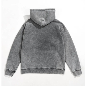 Sweat à capuche unisexe vintage oversize épais délavé effet usé streetwear col coupé déchiré 100% coton brodé pour l'hiver - Product Image 5