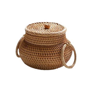 Panier de rangement en rotin naturel fait main avec poignée, écologique, multifonctionnel, design vintage et flexible pour la maison - Product Image 1