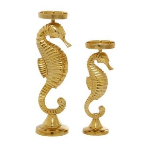 Juego de Portavelas de Metal de Lujo con Forma de Caballito de Mar, Decorativo, para Velas Cónicas, Centro de Mesa con Temática Costera, Acabado en Dorado y Plateado - Product Image 2