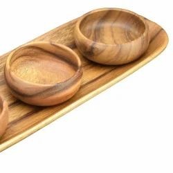 Polished Mango Wood Handcrafted Rectangular Serving <b>Platter</b> with 3 Bowls and Spoons Eco-Friendly Natural Design - Product Image 4