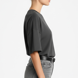 T-shirt oversize pour femme, prix de gros abordable, couleur unie, poche avant, col rond, respirant, léger, style hip hop - Product Image 3