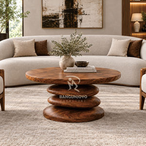 Mesa de Centro Redonda de Madera Maciza de Lujo |   Mesa de Centro Moderna y Artística |   Muebles de Madera Hechos a Mano para Sala de Estar - Product Image 1