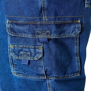 Shorts décontractés bleus en denim coupe ajustée avec ourlet retroussé, passants de ceinture, 28% polyester, 70% coton, 2% élasthanne, délavage coloré et broderie - Product Image 5