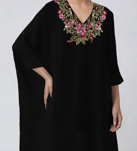 Elegant Best Dubai Embroidered Kaftan for Women Hand Work Kaftan VNeck Black Traditional Islamic Clothing and Accessory Designed - Product Image 1