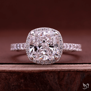 3CT <b>Cushion</b> Cut Lab Grown Diamond Halo <b>Ring</b> IGI Certified Pave Band 10K White Gold Engagement <b>Ring</b> - Product Image 1