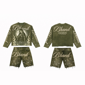 Conjunto Deportivo Personalizado Estilo Vintage Marrón Lavado Ácido, Sudadera Holgada Unisex y Pantalones Cortos con Estampado Gráfico, Traje Casual de 2 Piezas - Product Image 5