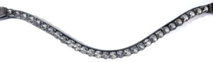 Fast-<b>Change</b> Stud Loop Horse Browband High Sparkle 10mm Rivoli Crystal Black Diamond Grey Crystal Curved Leather Equestrian Tack - Product Image 3